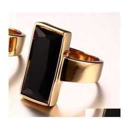 Cluster Rings Womens Stainless Steel Goldcolor Rectangar Black Glass Crystal Ring For Women Fashion Jewellery Friend Gift1 462 Q2 Drop Dh1Em