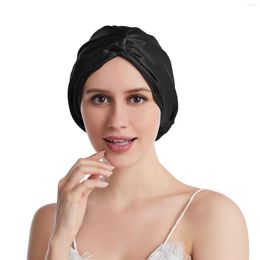 Berets Double-Layer Satin Sleep Cap Classic Style Natural Silk Breathable Night Bonnet Headwear Elastic Strap Head For Curly Hair Hat