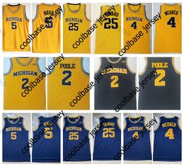 College Basketball Wears Mens NCAA Michigan Wolverines College Basketball Jerseys Vintage 4 Chris Webber 5 Jalen Rose 25 Juwan Howard 2