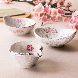 Bowls Japan Style Handpaint Red Plum Blossom Irregular Ceramic Bowl Porcelain Tableware Creative Decorative Cold Dish Gravy