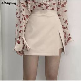 Skirts Mini Skirts Women Irregular Solid Side-slit Stretchy Korean Style Trendy Chic OL High Waist Female Bottom Spring Autumn 230131