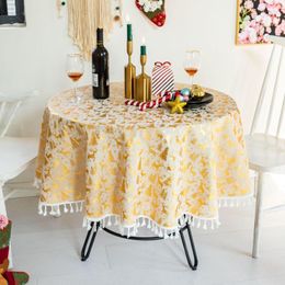 Table Cloth Christmas Decoration Tablecloth Cotton Linen Tassel Bronzing Round Waterproof Cover Tree Home Decor