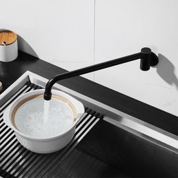 Kitchen Faucets SKOWLL Wall Mount Sink Faucet Commercial Semi-automatic Swing Switch Cold Water Only Matte Black