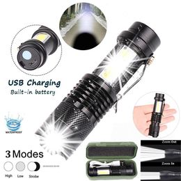 Flashlights Torches Powerful Strong Light Mini Rechargeable Ultra Bright LED Zoomable Lamp USB Outdoor Lighting Waterproof Torchl