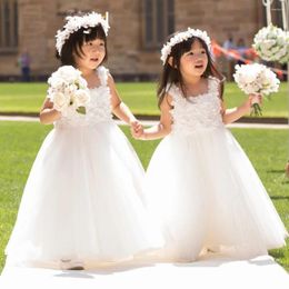 Girl Dresses Flower Sheer Neck Long Sleeves Girls Party Birthday Gowns First Communion Dress