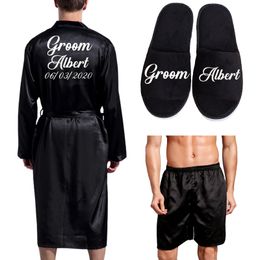 Men's Robes Groom Robe Emulation Silk Soft Home Bathrobe Nightgown For Men Kimono Customised Name and Date Personalised for Wedding Party 230131