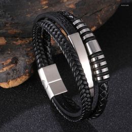 Charm Bracelets Fashion Braided Multilayer Leather Wrap Bracelet For Men Punk Jewelry Stainless Steel Rock Hip Hop Party Bangle Male Gift