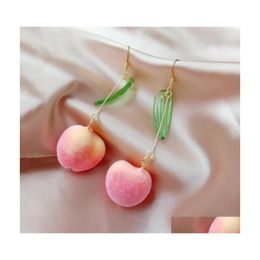 Dangle Chandelier 2021 Summer Korean Acrylic Trendy Pink Peach Earrings For Women Girls Cute Sweet Jewellery Gift Fashion Fruit Oorb Dhjme