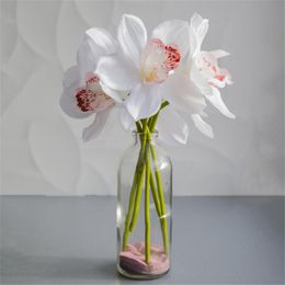 Decorative Flowers & Wreaths Real Touch Cymbidium 6Heads Shoot Table Decoration Flower DIY Wedding Bride Hand Home Decor Artificial OrchidDe