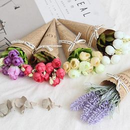 Decorative Flowers European Style Kraft Paper Artificial Flower Creative Home Decoration Mini Bouquet Simulation Gift For Women Wedding