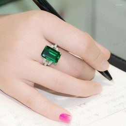 Cluster Rings BLACK ANGEL 18K Silver Lab Created Luxury Princess Square Emerald Ring For Women Green Tourmaline Gemstone Wedding Jewelry