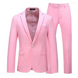Men's Suits Men Suit Jacket With Pant Candy Colours Slim Fit Formal Business Work Wedding Stage Tuxedo Groomsman White Pink Red Sets