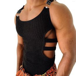 Men's Tank Tops Gym Top Men T-shirts Slim Fit Bodybuilding Sports Fitness Ribbed Vest Breathable Hollow Out Sleeveless Shirts Clubwear