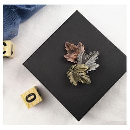 Pins Brooches Vintage Broches Mujer Pin Maple Leaf Brooch Gold Color Pins Exquisite Collar For Women Dance Party Accessories Drop D Dhlym