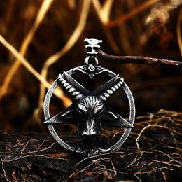 Pendant Necklaces European And American Retro Satan Pentagram Stainless Steel Punk Sheep Head Titanium Men's Necklace