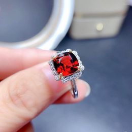 Cluster Rings BLACK ANGEL Temperament Princess Square Simulation Ruby Inlaid Full Diamond Gemstone Resizable Ring For Women Silver Jewellery