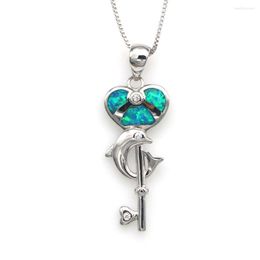 Pendant Necklaces JLP261 Women Key Keart-Shaped Necklace Blue Opal Heart-Shaped Wholesale Fashion Jewelry