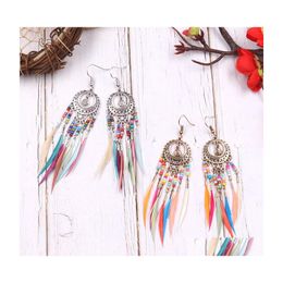 Dangle Chandelier Bohemian Fashion Jewellery Womens Vintage Earrings Beads Colorf Feather Drop Delivery Dhksr