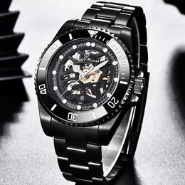 Wristwatches Big Sea Men Mechanical Watch Stainless Steel Bracelet Luminous Automatic Waterproof Black Relogio Masculino A624