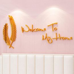 Wall Stickers 4 Colours Letters Light Luxury Porch Decals Simple 3d Mural For Bedroom Layout Golden Feathers Welcome Dec