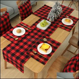 Christmas Decorations Plaid Placemat Decoration Red Black Table Cutlery 44X29Cm Plate Place Mat Tablecloth Xmas Home Party Drop Deli Otzp5