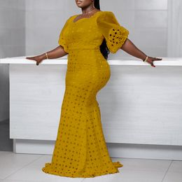 Plus size Dresses Women Fashion Size Half Sleeve Hollow Floor Length High Waist American African Style Street Beat Female 230130