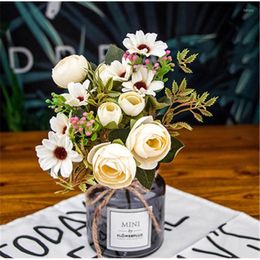 Decorative Flowers 10pcs 5 Forks 12 Heads Artificial Rose Tea Bud Flower Silk Fake Flores For DIY Home Garden Wedding Decoration