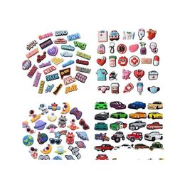 Shoe Parts Accessories Part 100Pcs Cartoon Croc Decoration Charms Soft Rubber Clog Wristband Bracelet Charm Buckle Button Drop Del Dh4K6