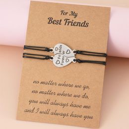 Link Bracelets Heart Card Bracelet For Women Men Stainless Steel Friends Forever Handmade Braided Rope Adjustable Jewellery Accessary