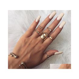 Band Rings Fashion Jewelry Knuckle Ring Set Vintage Ringpl Hollow Out 6Pcs/Set Drop Delivery Dhqp0