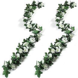 Decorative Flowers 2pcs Artificial Silk Flower Fake Hanging Garlands Faux Rose Vines Floral Ivy For Wall Party Wedding El Office Decor