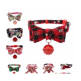 Dog Collars Leashes Personalised Puppy Flower Cat Bowtie Tie Small Collar With Bell For Pets Dogs Christmas Drop Delivery Home Gar Otriw