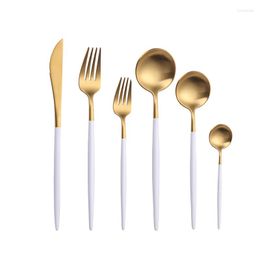 Dinnerware Sets Kitchen Tableware Cutlery Set Stainless Steel White And Gold Dessert Fork Spoon Knife Drop