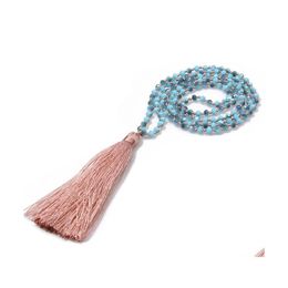 Beaded Necklaces Glass Crystal Mala Necklace Handmade Knot Faceted Roundelle Long Tassel Buddhism Meditation For Women Gift 651 Q2 D Dhwgr