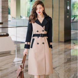 Women's Trench Coats Spring Autumn Splice Colour Clothes Slim Fit Overcoat Long Sleeve 2023 Femmes Windbreaker Female Outerwear