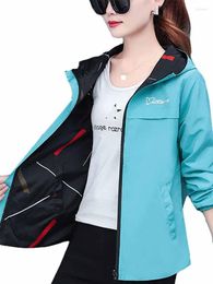 Women's Jackets 2023 Spring Autumn Women Jacket Fashion Hooded Two Side Wear Cartoon Print Outwear Loose Coat Female Windbreaker Tops