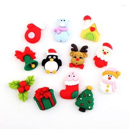 Charms 10pcs Colorful Christmas Style Resin Cabochons 16 25mm Gift Box Snowman Tree Deer Santa Clause Cameo Patch Sticker