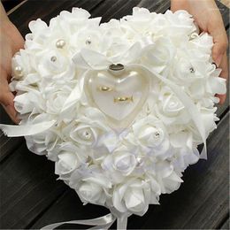 Jewellery Pouches Valentine's Day Gift Ring Pillow Heart-shape Rose Flowers Box Lace Romantic Wedding Case Bearer Cushion Holder