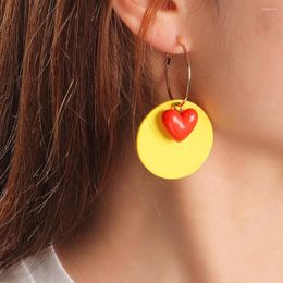 Hoop Earrings Cute Love Heart Personality Womens Metal Geometric Yellow Round Circle Jewellery For Girls Party