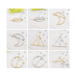 Party Favour Promotion Trendy Vintage Circle Lip Moon Triangle Hair Pin Clip Hairpin Pretty Womens Girls Metal Jewellery Accessories Dr Dh7M9