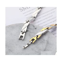 Charm Bracelets Mens Titanium Steel Gold Bracelet Dragon 7Mm Wide Exquisite Wholesale 3666 Q2 Drop Delivery Jewellery Dhcr4