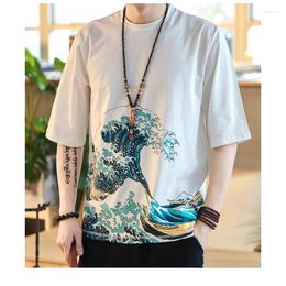 Men's T Shirts Men Casual Cotton T-shirts 2023 Mens Print Chinese Style Streetwear Fashions White Male Tshirt Summer