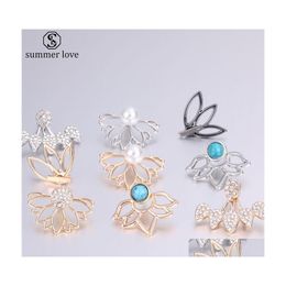 Stud Cute Small Flower Leaf Earrings Fashion Sier Gold Rose Alloy Jewellery Pearl For Women Girls Gift Wholesalez Drop Delivery Dhskd