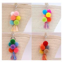 Keychains Lanyards Colorf Pompoms Cute Tassels Key Chain Pompom For Women Purse Accessories Fashion Jewellery Bag Decoration Pendant Dh2Oe