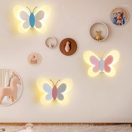 Wall Lamp Cartoon Cute Blue Pink Butterfly Creative Mount LED Light Kids Child Girl Boy Baby Bedroom Nursery School WF1023