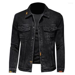 Men's Jackets High Quality Biker Mens Denim Jacket Motorcycle Coat Men Casual Black Cotton Jeans Spring Autumn Lapel Single Breasted O