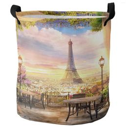 Laundry Bags Paris Tower Scenic Street Flower Building Dirty Basket Foldable Home Organiser Clothing Kids Toy Storage