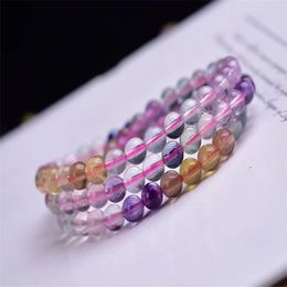 Strand Beaded Strands 6mm Round Ball Natural Crystal Stone Green Purple Colourful Fluorite Multi-Storey Bracelet For Woman Men Friend Gifts