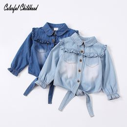 Kids Shirts Summer shirt cotton girls clothes casual ruffles denim blouse kids toddler baby girls long sleeve tops children outwear spring 230130