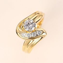 Wedding Rings Huitan Unique Design Women High Quality Gold Color Ring With Dazzling CZ 2023 Modern Fashion Female Jewelry